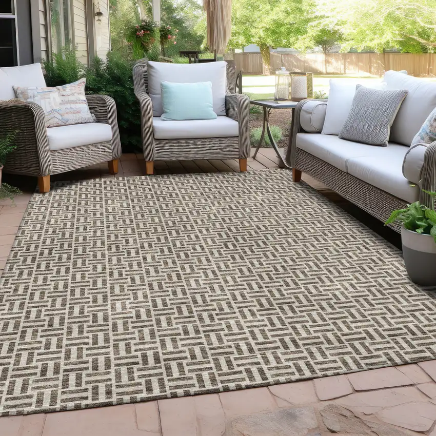 Brown And Beige Geometric Washable Indoor Outdoor Area Rug Photo 9