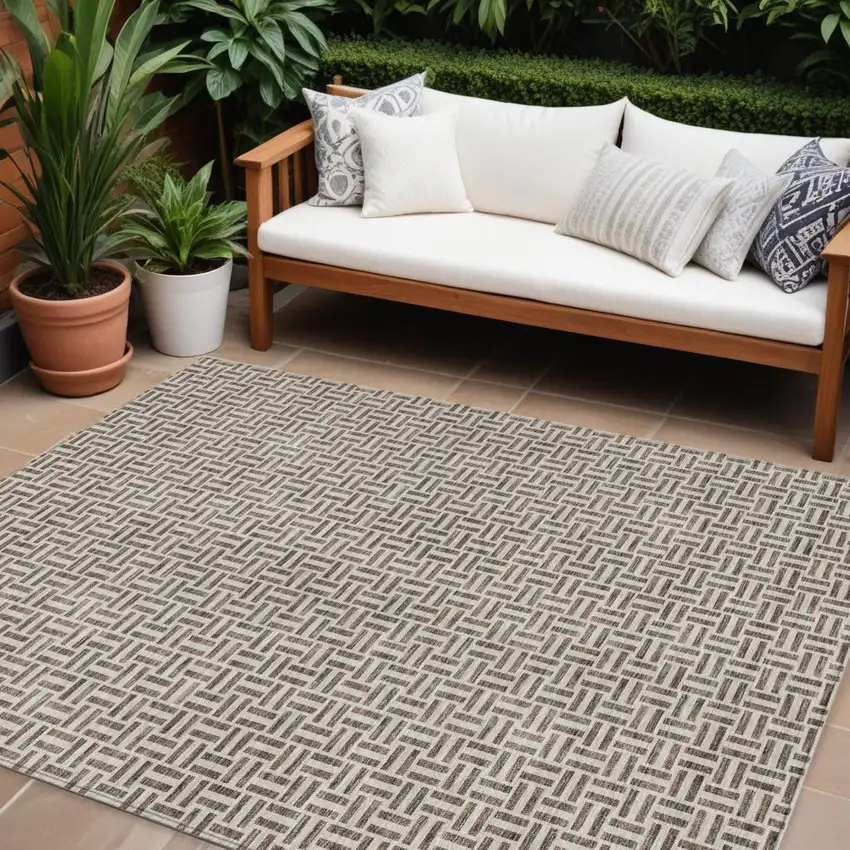 Brown And Beige Geometric Washable Indoor Outdoor Area Rug Photo 1