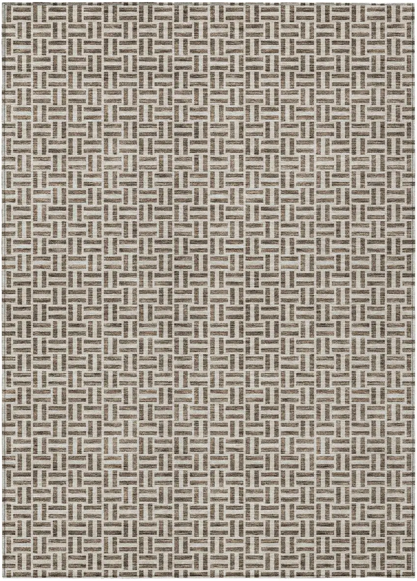 Brown And Beige Geometric Washable Indoor Outdoor Area Rug Photo 2
