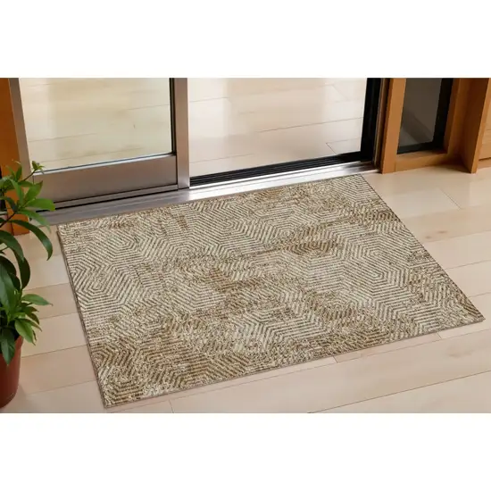 Brown And Beige Geometric Washable Indoor Outdoor Area Rug Photo 1
