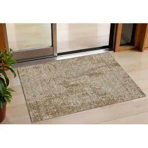 Photo of Brown And Beige Geometric Washable Indoor Outdoor Area Rug