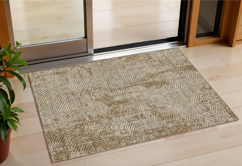 Brown And Beige Geometric Washable Indoor Outdoor Area Rug Photo 1