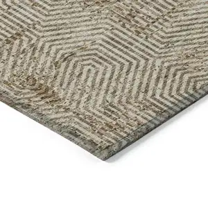 Photo of Brown And Beige Geometric Washable Indoor Outdoor Area Rug