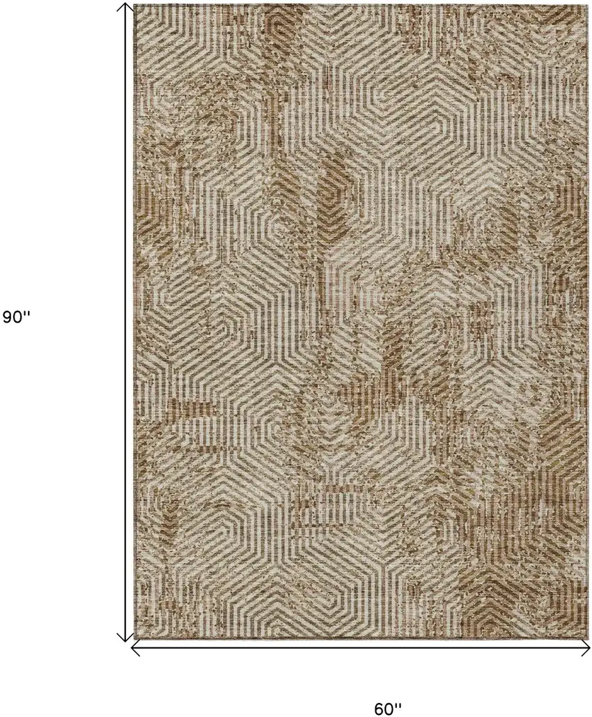 Brown And Beige Geometric Washable Indoor Outdoor Area Rug Photo 3