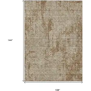 Photo of Brown And Beige Geometric Washable Indoor Outdoor Area Rug