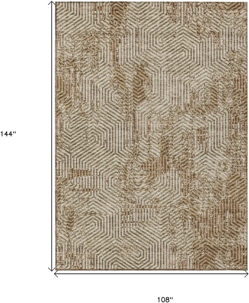 Brown And Beige Geometric Washable Indoor Outdoor Area Rug Photo 3