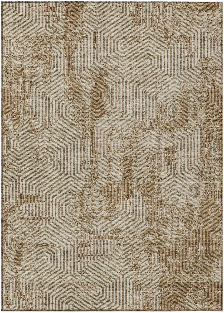 Brown And Beige Geometric Washable Indoor Outdoor Area Rug Photo 2