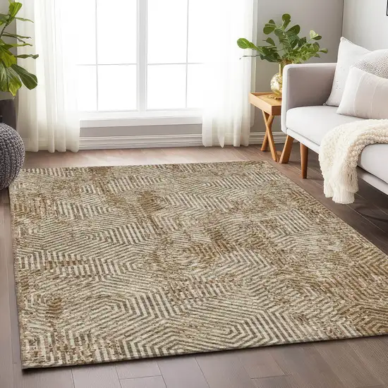 Brown And Beige Geometric Washable Indoor Outdoor Area Rug Photo 9