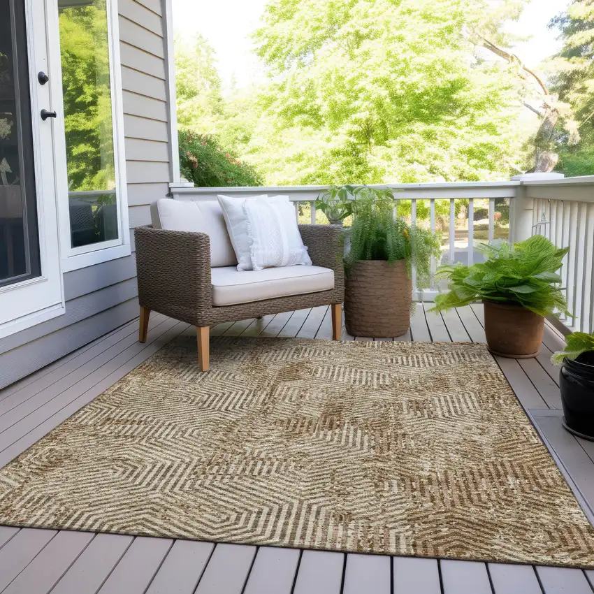 Brown And Beige Geometric Washable Indoor Outdoor Area Rug Photo 9