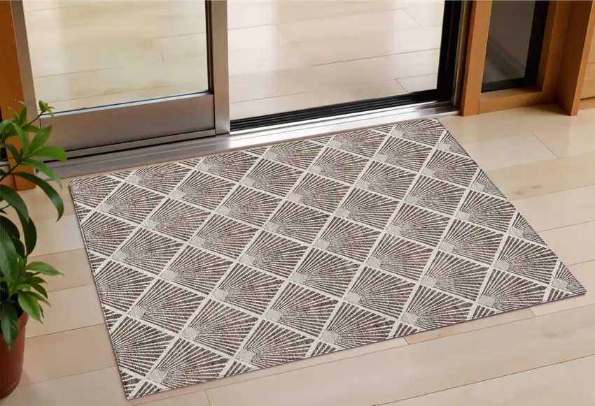 Brown And Beige Geometric Washable Indoor Outdoor Area Rug Photo 1