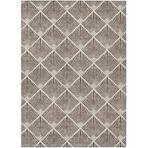 Photo of Brown And Beige Geometric Washable Indoor Outdoor Area Rug