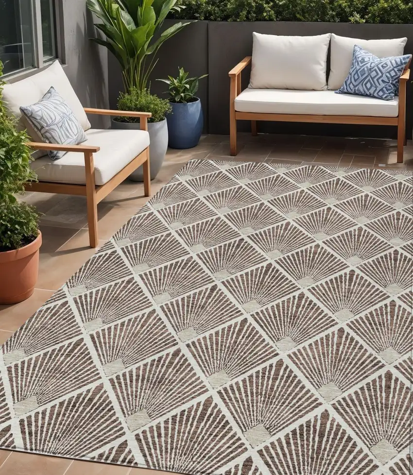Brown And Beige Geometric Washable Indoor Outdoor Area Rug Photo 1