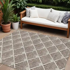 Photo of Brown And Beige Geometric Washable Indoor Outdoor Area Rug