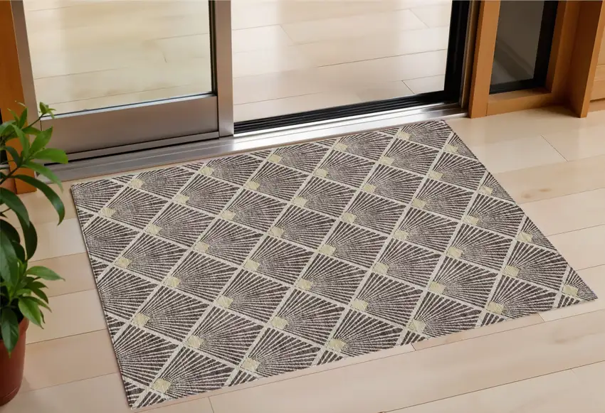 Brown And Beige Geometric Washable Indoor Outdoor Area Rug Photo 1