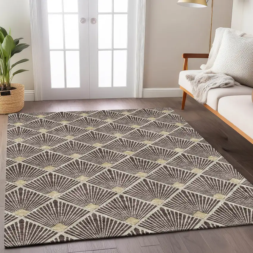 Brown And Beige Geometric Washable Indoor Outdoor Area Rug Photo 9