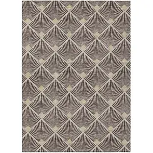 Photo of Brown And Beige Geometric Washable Indoor Outdoor Area Rug
