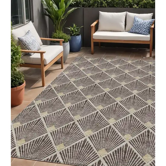 Brown And Beige Geometric Washable Indoor Outdoor Area Rug Photo 1
