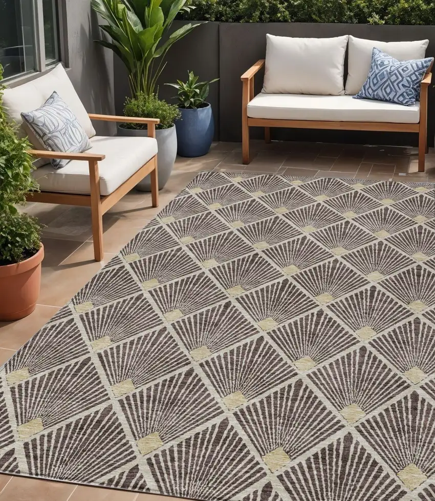 Brown And Beige Geometric Washable Indoor Outdoor Area Rug Photo 1