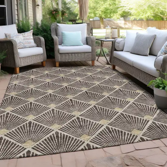 Brown And Beige Geometric Washable Indoor Outdoor Area Rug Photo 9