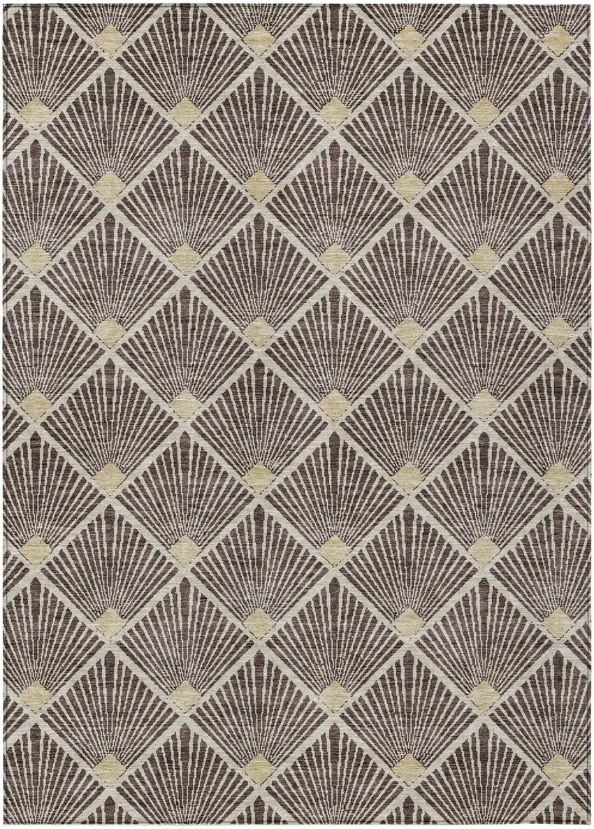 Brown And Beige Geometric Washable Indoor Outdoor Area Rug Photo 2