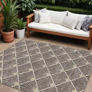 Photo of Brown And Beige Geometric Washable Indoor Outdoor Area Rug