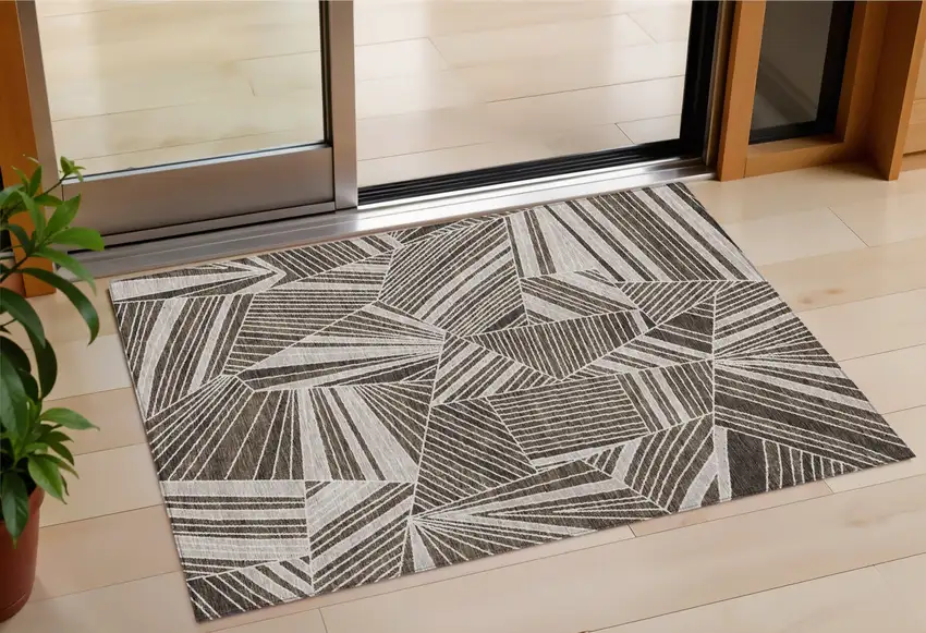 Brown And Beige Geometric Washable Indoor Outdoor Area Rug Photo 1