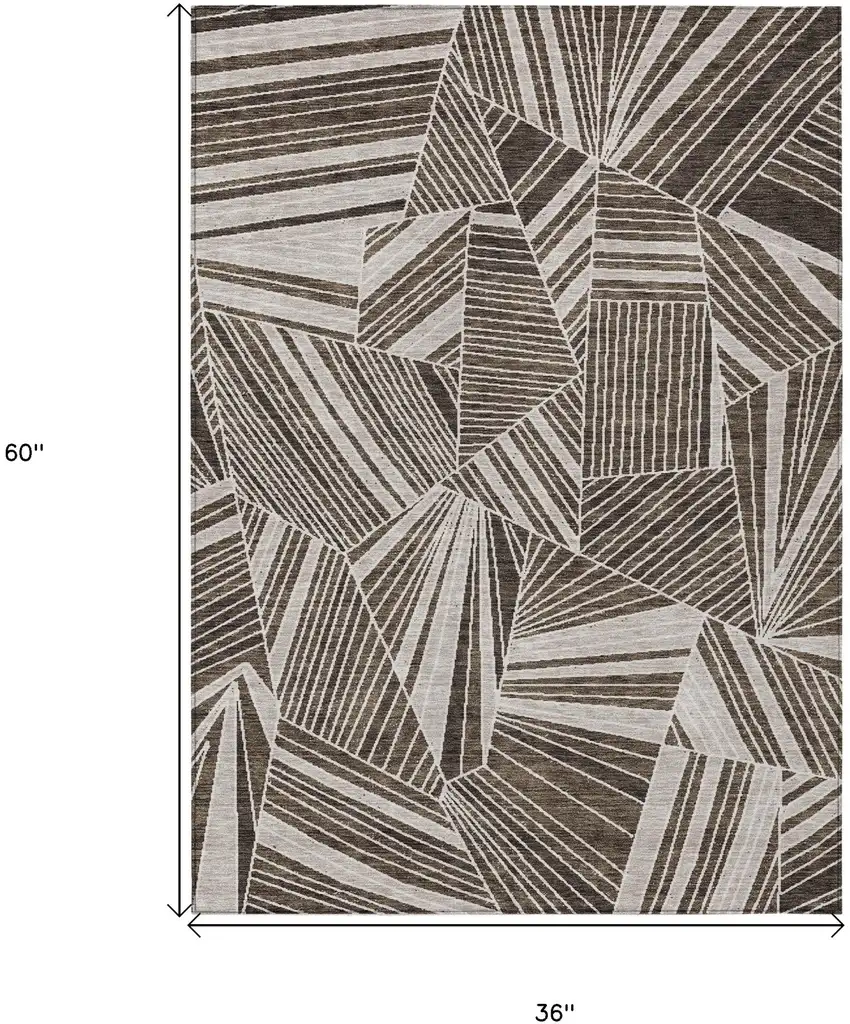 Brown And Beige Geometric Washable Indoor Outdoor Area Rug Photo 3