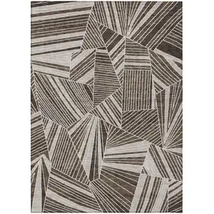 Photo of Brown And Beige Geometric Washable Indoor Outdoor Area Rug