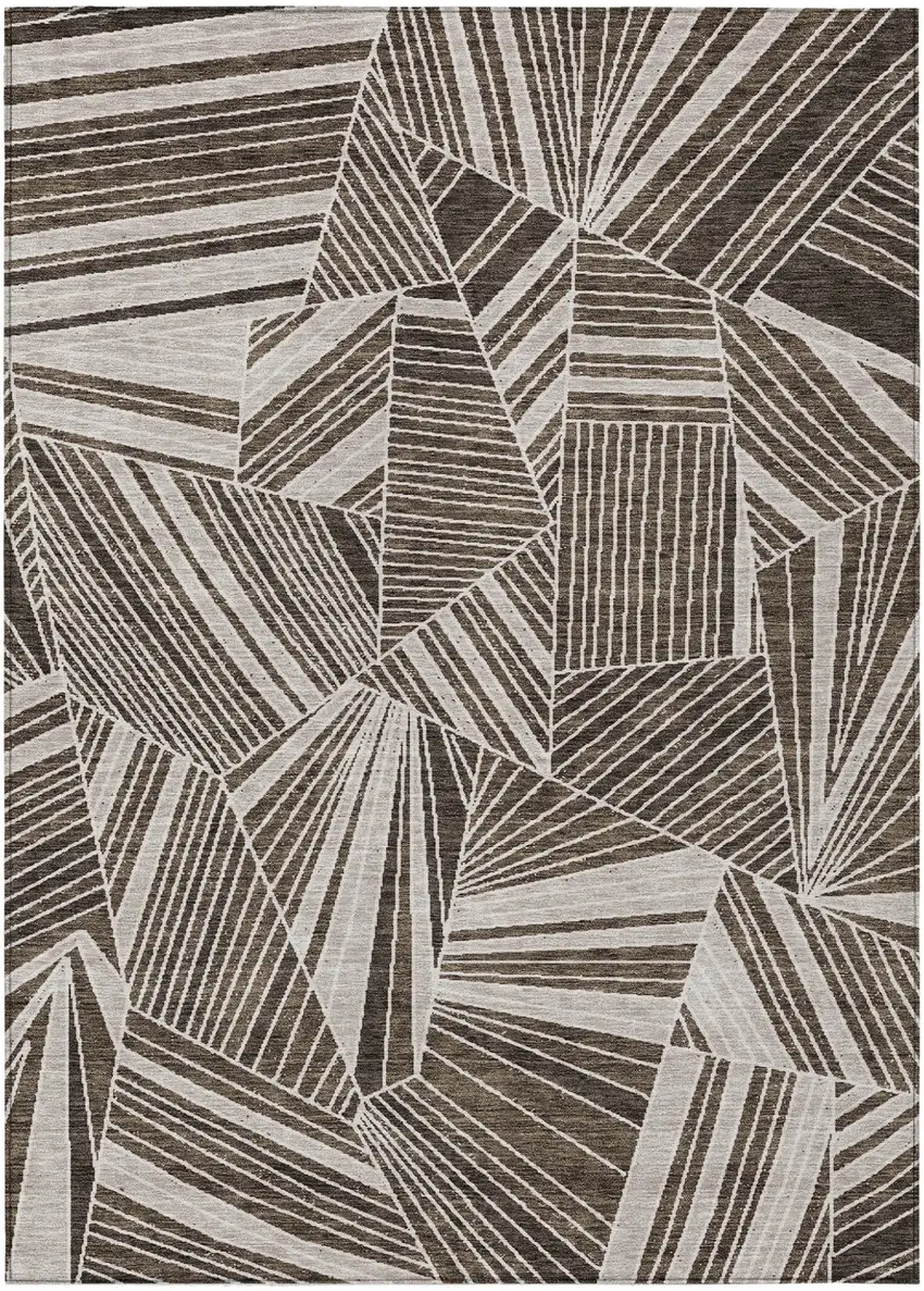 Brown And Beige Geometric Washable Indoor Outdoor Area Rug Photo 2