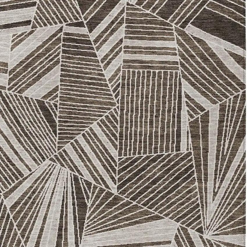 Brown And Beige Geometric Washable Indoor Outdoor Area Rug Photo 6