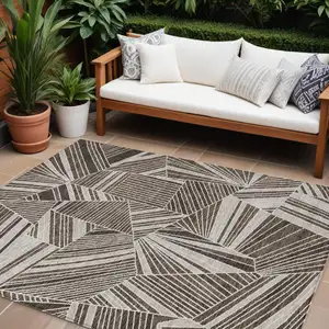 Photo of Brown And Beige Geometric Washable Indoor Outdoor Area Rug