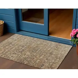Photo of Brown And Beige Ikat Washable Indoor Outdoor Area Rug