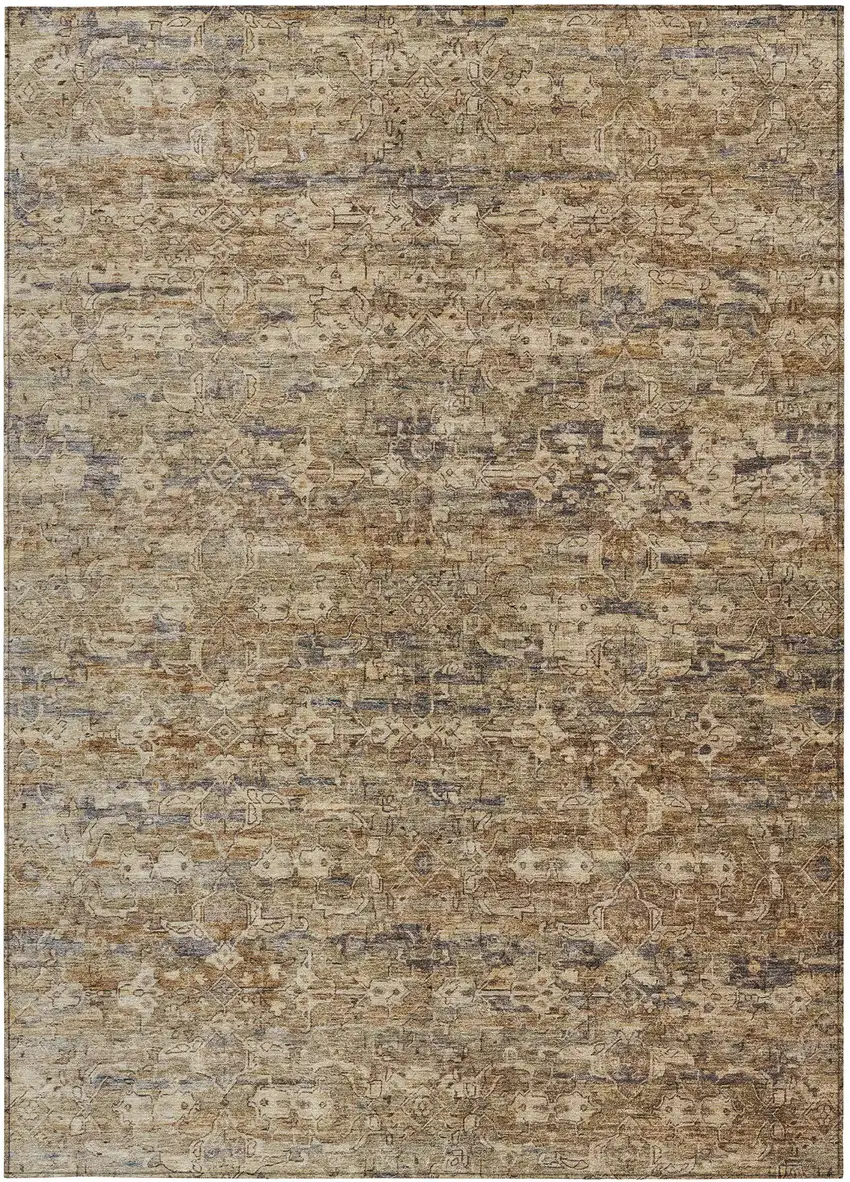 Brown And Beige Ikat Washable Indoor Outdoor Area Rug Photo 4