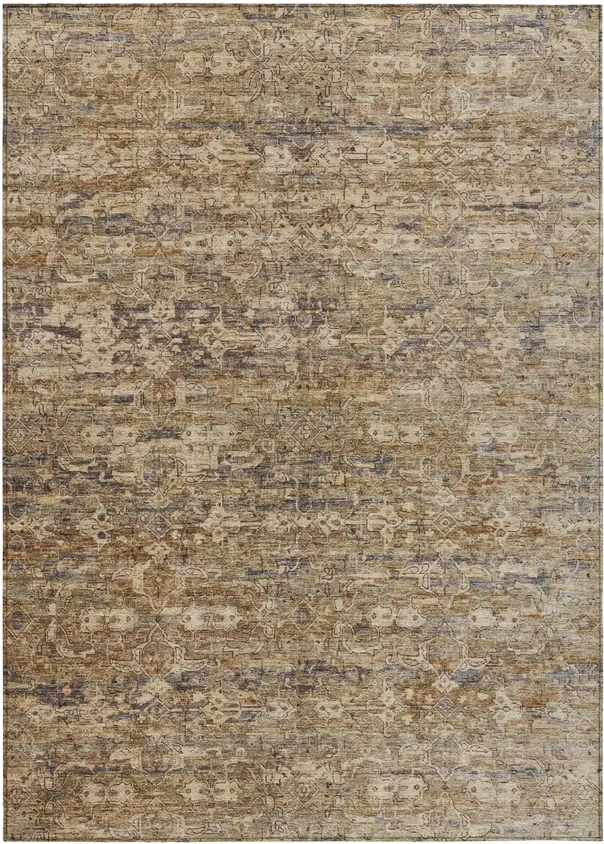 Brown And Beige Ikat Washable Indoor Outdoor Area Rug Photo 2