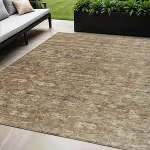 Photo of Brown And Beige Ikat Washable Indoor Outdoor Area Rug