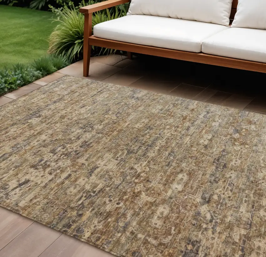 Brown And Beige Ikat Washable Indoor Outdoor Area Rug Photo 1