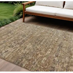 Photo of Brown And Beige Ikat Washable Indoor Outdoor Area Rug