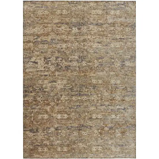 Brown And Beige Ikat Washable Indoor Outdoor Area Rug Photo 2