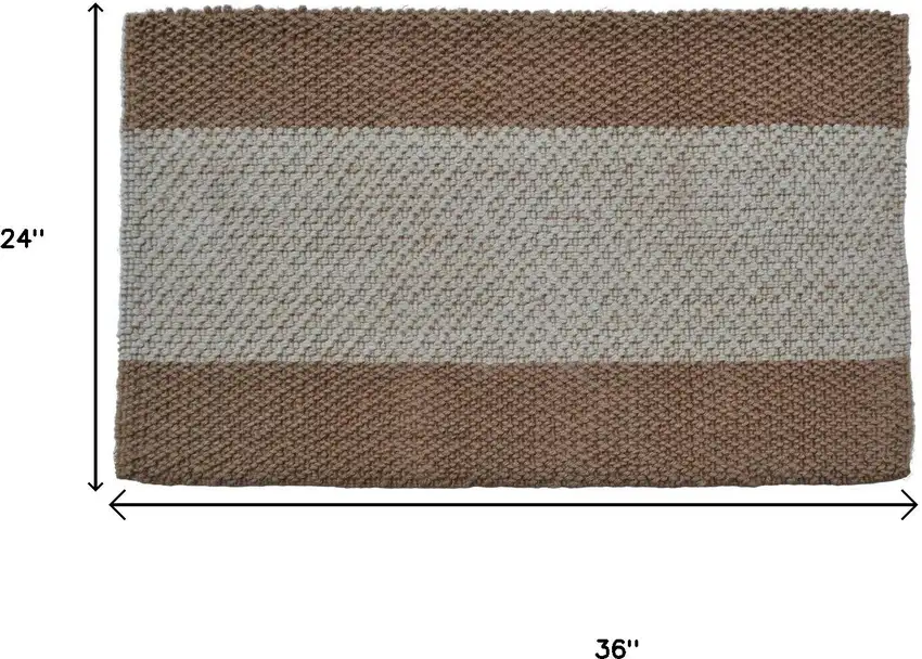 Brown And Beige  Jute Striped Hand Woven Area Rug Photo 5