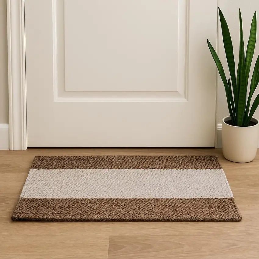 Brown And Beige  Jute Striped Hand Woven Area Rug Photo 2