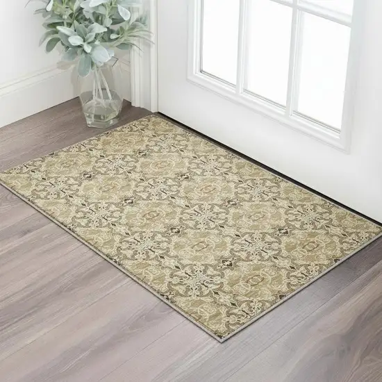 Brown And Beige Medallion Washable Area Rug With UV Protection Photo 2