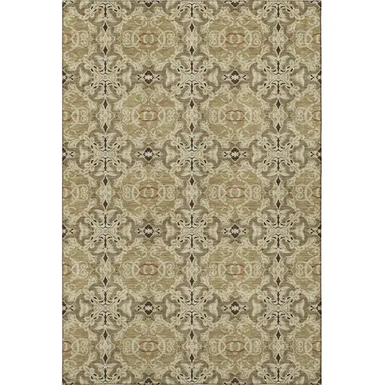 Brown And Beige Medallion Washable Area Rug With UV Protection Photo 3