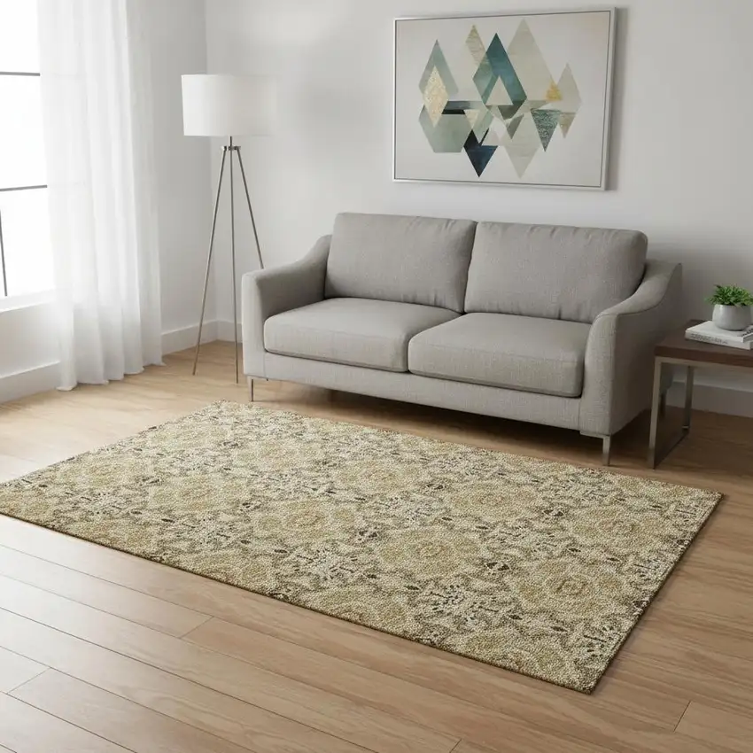 Brown And Beige Medallion Washable Area Rug With UV Protection Photo 2