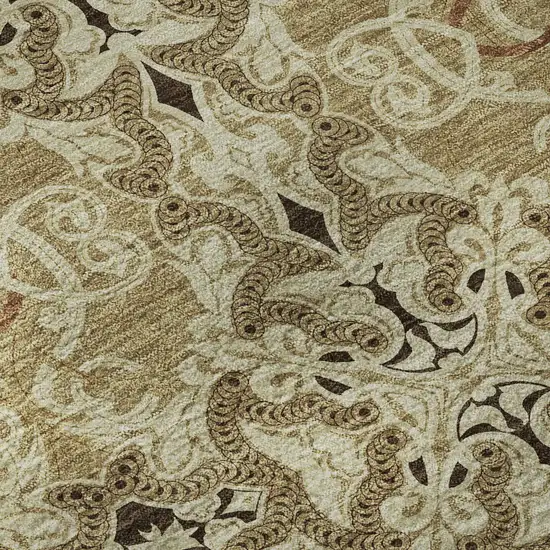 Brown And Beige Medallion Washable Area Rug With UV Protection Photo 9