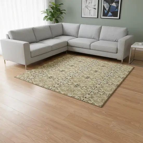 Brown And Beige Medallion Washable Area Rug With UV Protection Photo 2