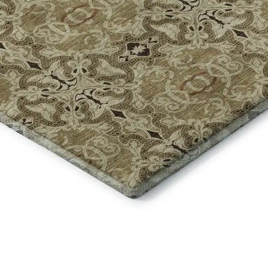 Brown And Beige Medallion Washable Area Rug With UV Protection Photo 8