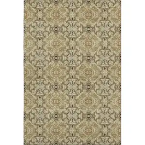 Photo of Brown And Beige Medallion Washable Area Rug With UV Protection