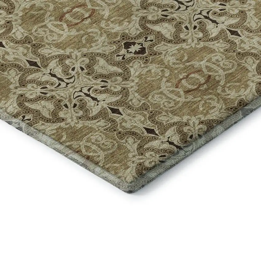 Brown And Beige Medallion Washable Area Rug With UV Protection Photo 8