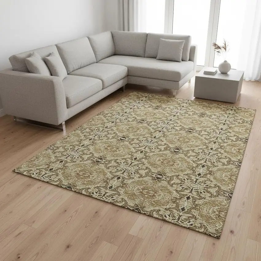 Brown And Beige Medallion Washable Area Rug With UV Protection Photo 2