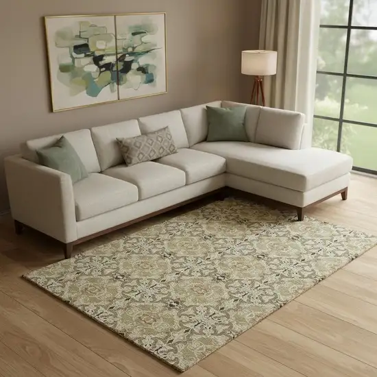 Brown And Beige Medallion Washable Area Rug With UV Protection Photo 1